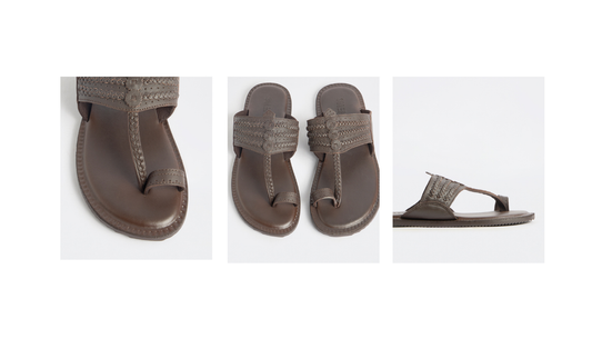 Woman styling Kolhapuris with dresses, kurtas, denim, and tailored trousers for modern everyday and festive looks