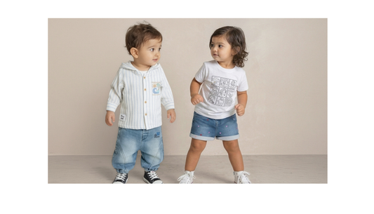 kids wearing all white outfits, including white kurta dress shirt and sneakers